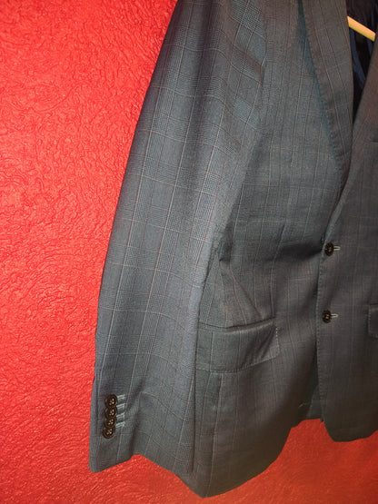 Boggi Milano Men's Blue Plaid Wool Silk Mohair Blazer Jacket - Guabello Fabric (Size EU 46R / US 36R)