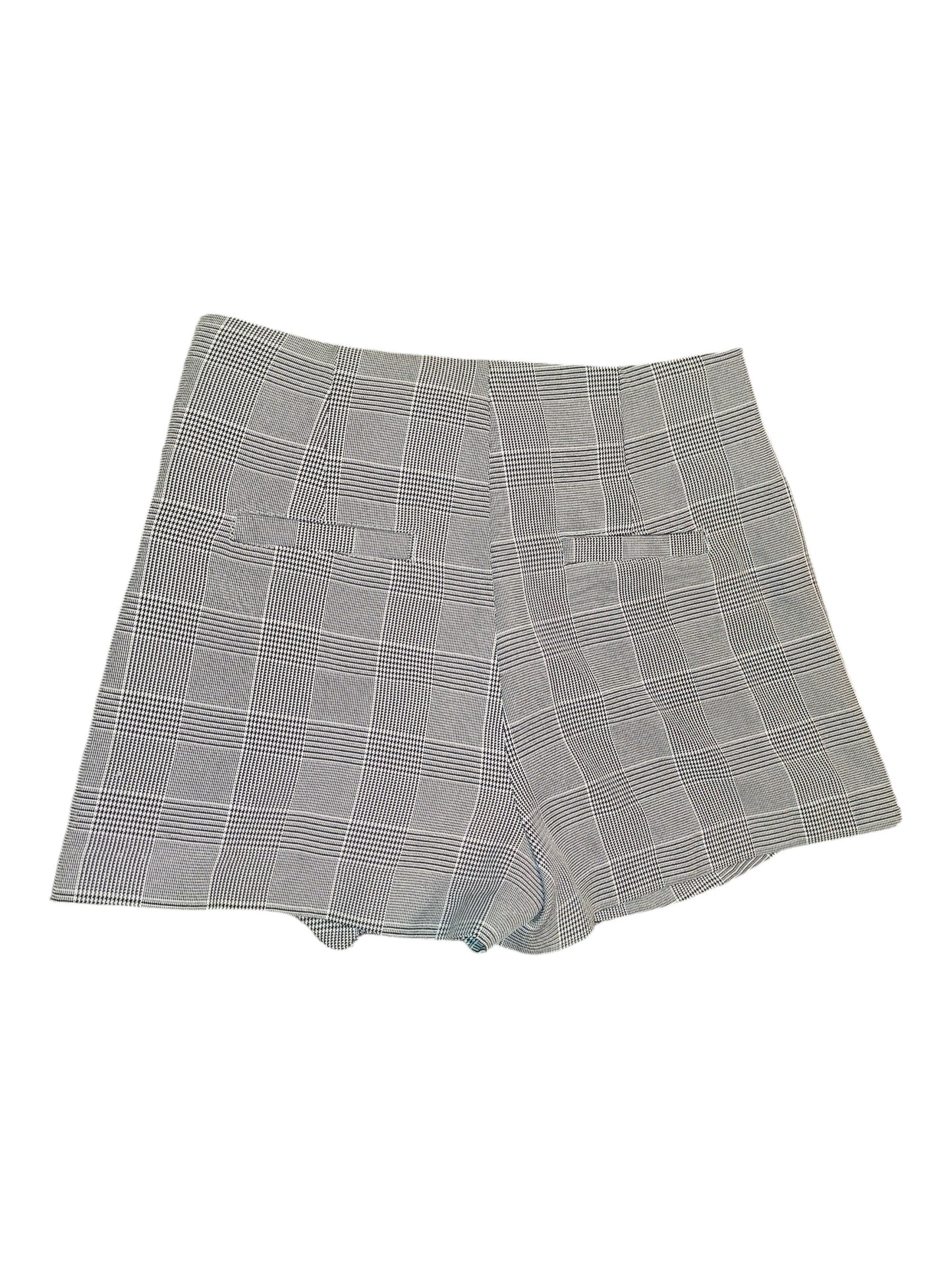 Women's Grey Plaid Wrap-Style Mini Skort with Ring Detail (Defective Zipper)