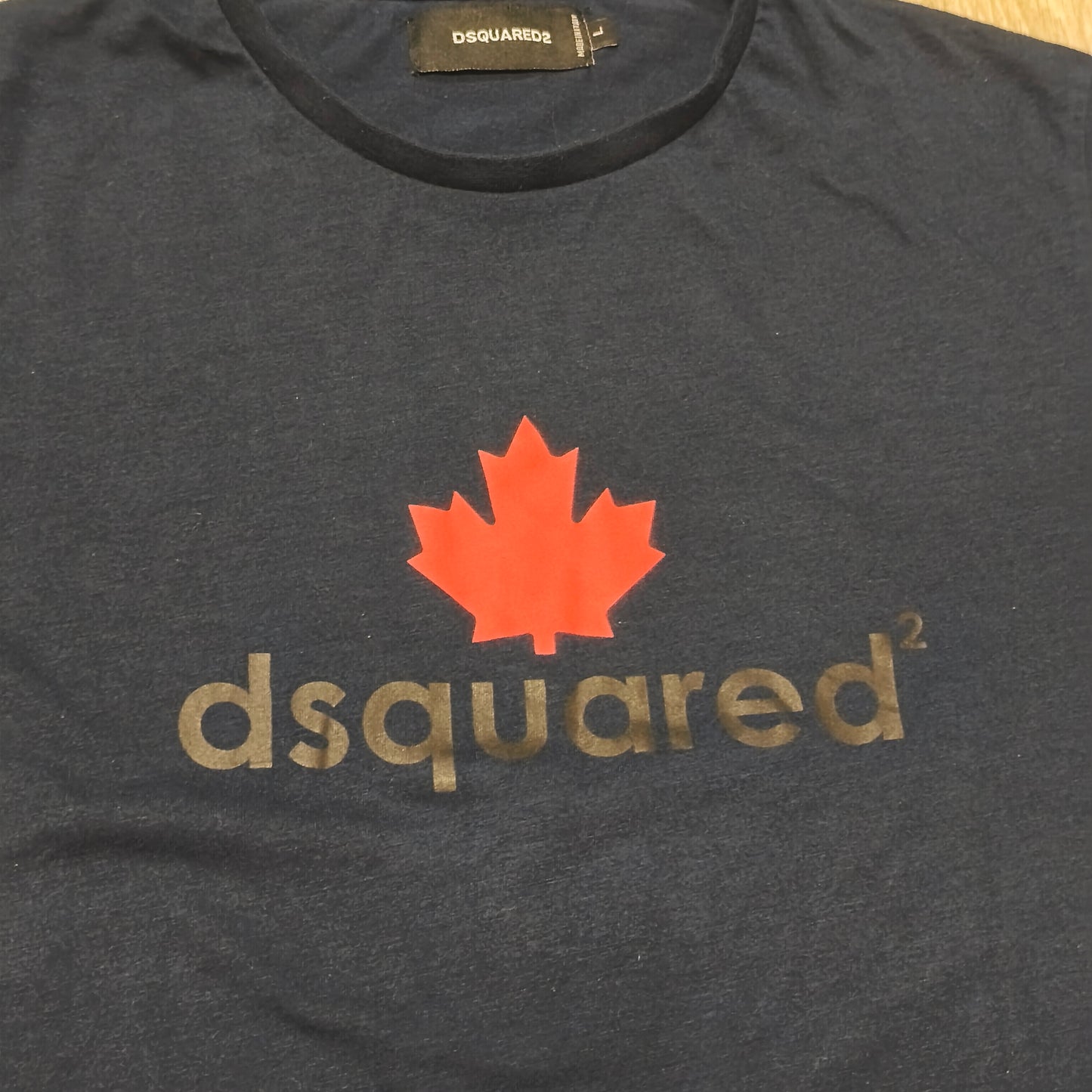 Dsquared2 Mens T-Shirt Size L Navy Blue Maple Leaf Graphic Print Short Sleeve