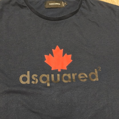 Dsquared2 Mens T-Shirt Size L Navy Blue Maple Leaf Graphic Print Short Sleeve