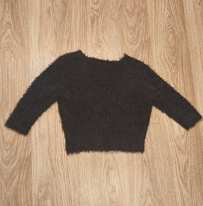 Internacionale Black Fluffy Eyelash Knit Cropped Cardigan Sweater Size 8
