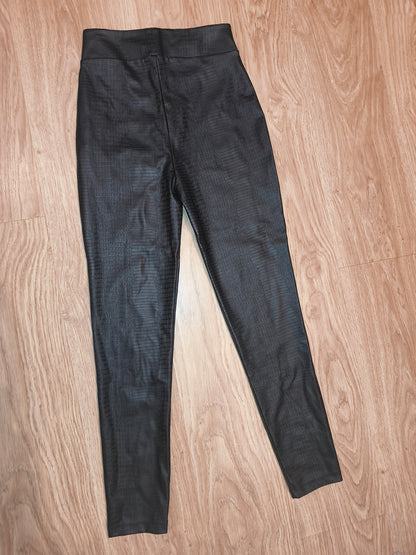MOHITO Women's Black Croc-Embossed Faux Leather Skinny Trousers – Size XS