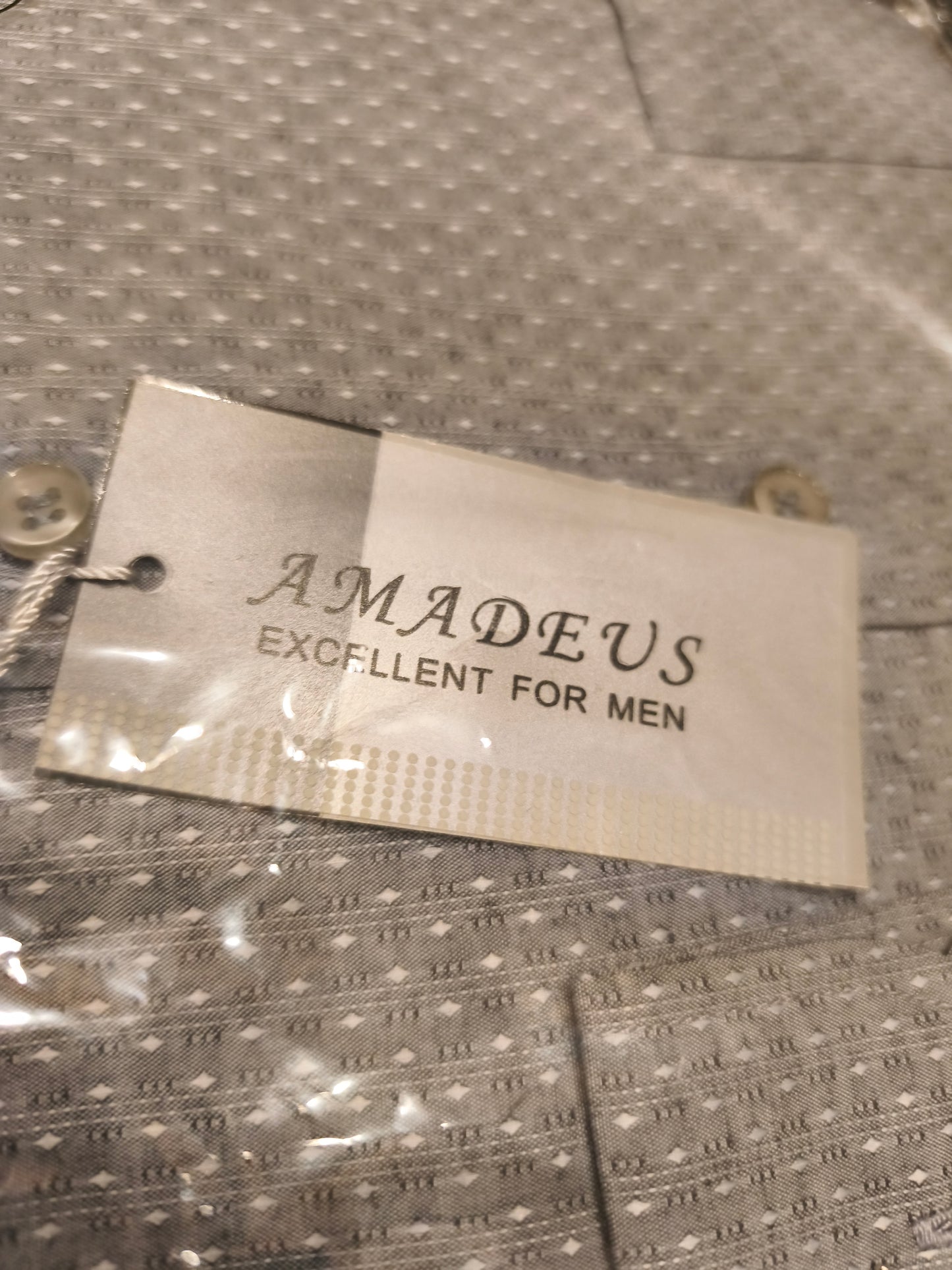 Amadeus Excellent For Men Dress Shirt Grey Geometric Pattern Size 39/40 NWT