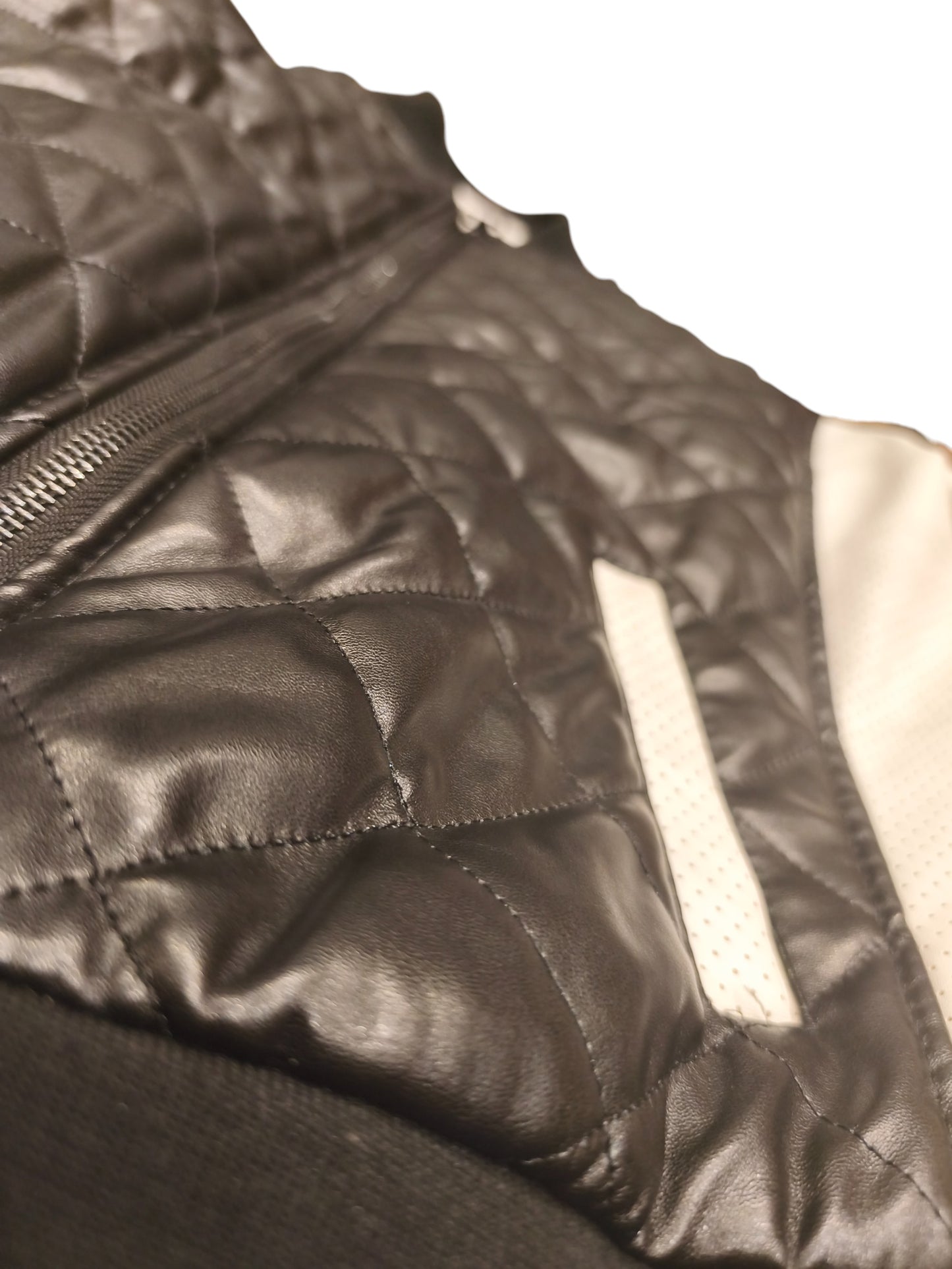 AOWOFS Men's Faux Leather Bomber Jacket - Quilted Moto Style - Black & White - M
