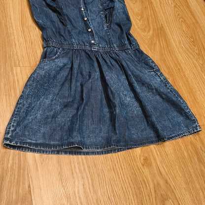 Z Girls Denim Dress Ruffle Sleeve Blue Cotton Button Front Pockets Size 10 140cm
