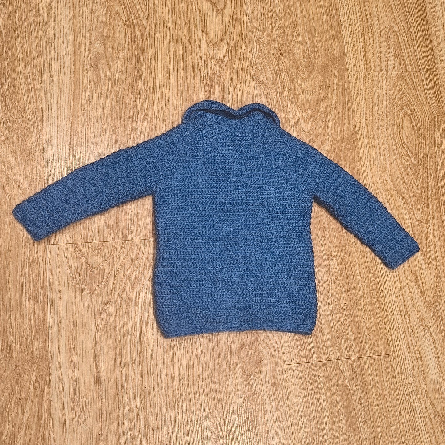 Handmade Blue Crochet Double Breasted Cardigan Sweater Coat Jacket