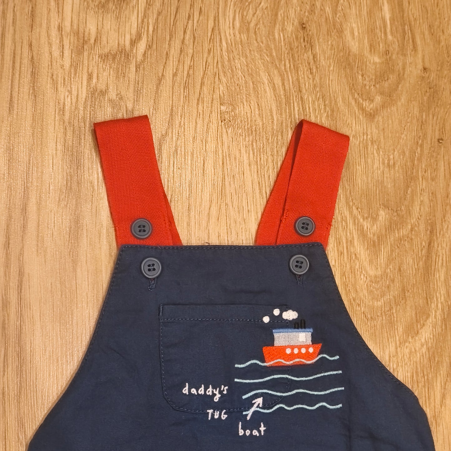 Mothercare Baby Boys Dungarees Romper 3-6 Months Navy Blue Nautical Boat