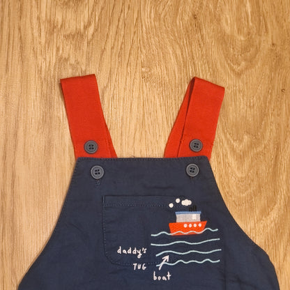 Mothercare Baby Boys Dungarees Romper 3-6 Months Navy Blue Nautical Boat