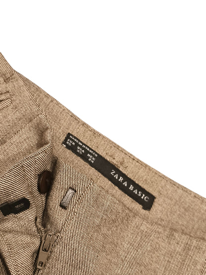 NWT Zara Basic Collection Tan Tapered Trousers Pants Pleated Cuffed XS 24