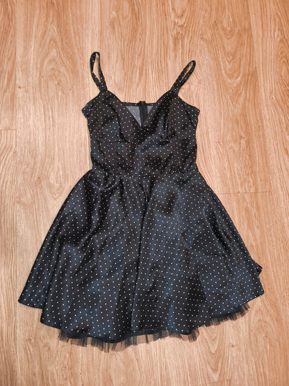 Vintage Style Black Polka Dot Mini Dress Retro Pinup Rockabilly Tulle Petticoat
