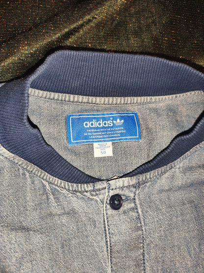 Adidas Originals Denim Chambray Shirt Men's 50 Medium Bomber Collar Zip Back
