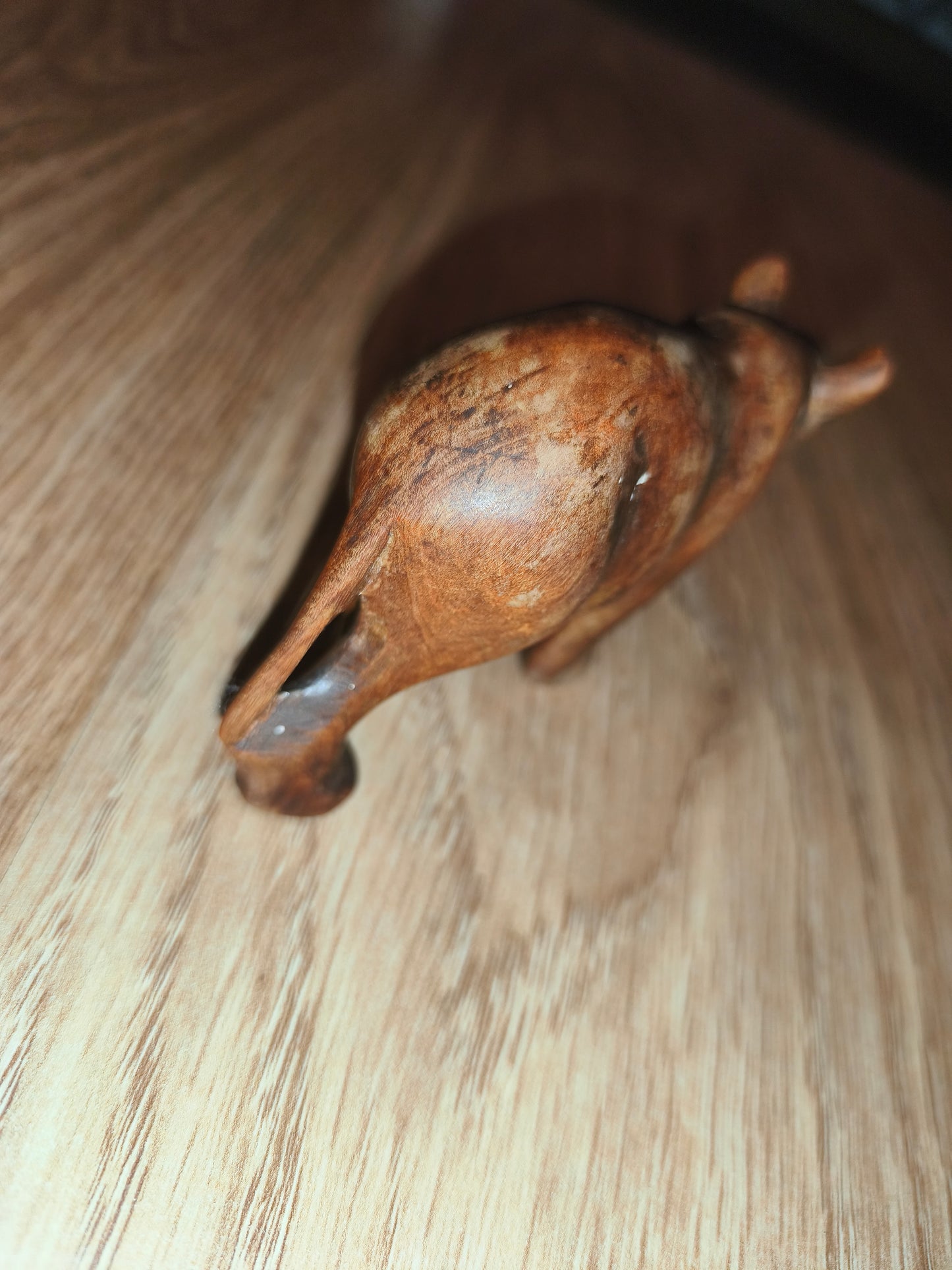 Vintage Hand-Carved Wooden Hippopotamus Figurine | Retro Wooden Animal Statue