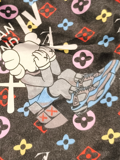Streetwear Mashup Pajama Shirt - KAWS Jordan LV Style Print - Size L/XL - Black