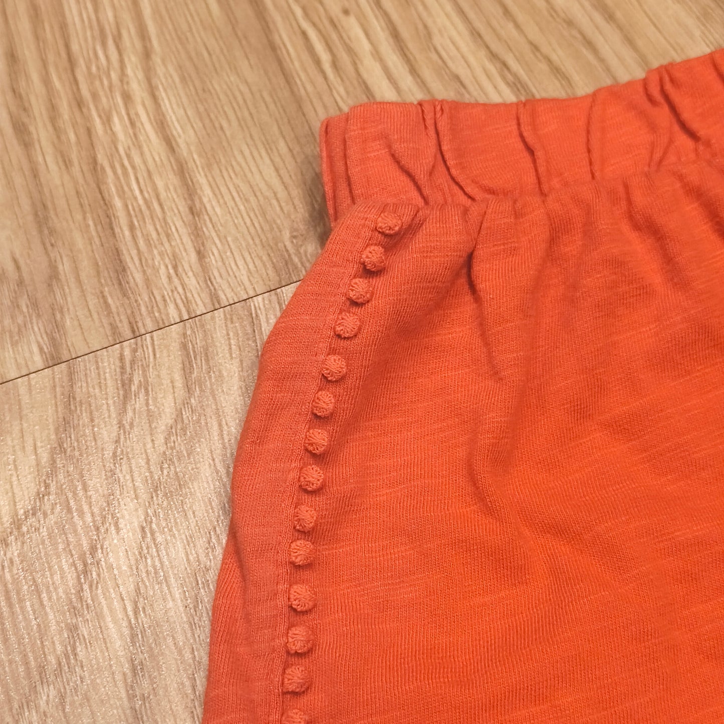 Next Baby Orange Shorts 9-12 Months Cotton Elastic Waist Pom Pom Trim