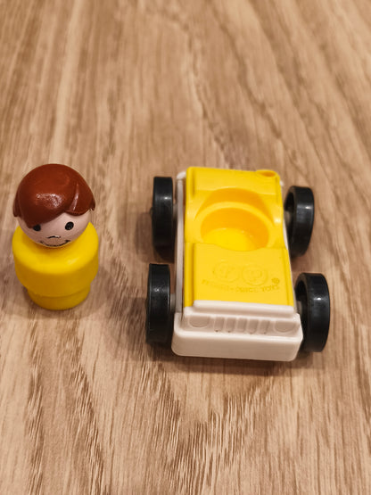 Vintage Fisher-Price Little People Yellow Car & Figure Set | Retro Play Family Jeep Toy Collectible