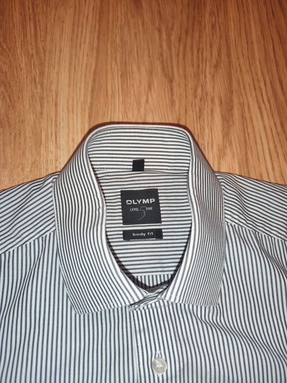 OLYMP Level 5 Five Body Fit Shirt Men 15" 38 Small S Striped Long Sleeve Cotton