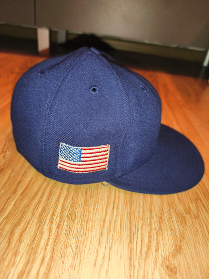 Vintage New Era 59FIFTY Cleveland Indians Fitted Cap – Chief Wahoo Logo & American Flag Patch – Size 7 3/8