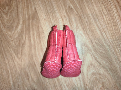 Baby Pink Faux Suede Winter Booties – Warm Fleece Lined (6–9 Months)