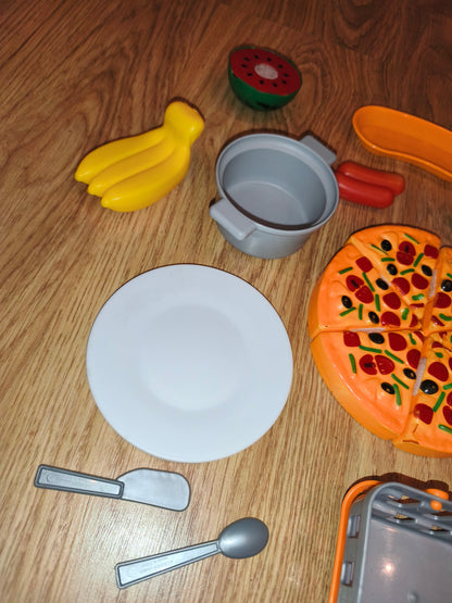 Kids Pretend Play Kitchen Food Set | Pizza, Cooking Pots & Accessories | 15+ Pieces