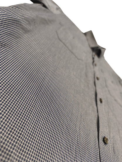 HUGO Hugo Boss Slim Line Men's Shirt L Short Sleeve Micro Check Navy Blue White