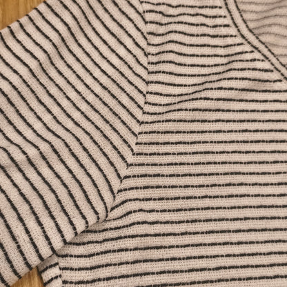 Womens Striped Long Sleeve Knit Top Size M White Black Lace Trim Hem Shirt