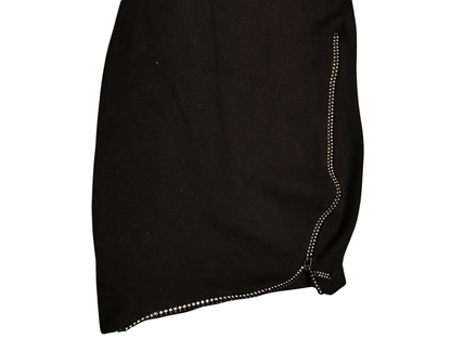 Rosy Days Black Bodycon Mini Dress Rhinestone Vogue Logo Crystal Zip Size TU