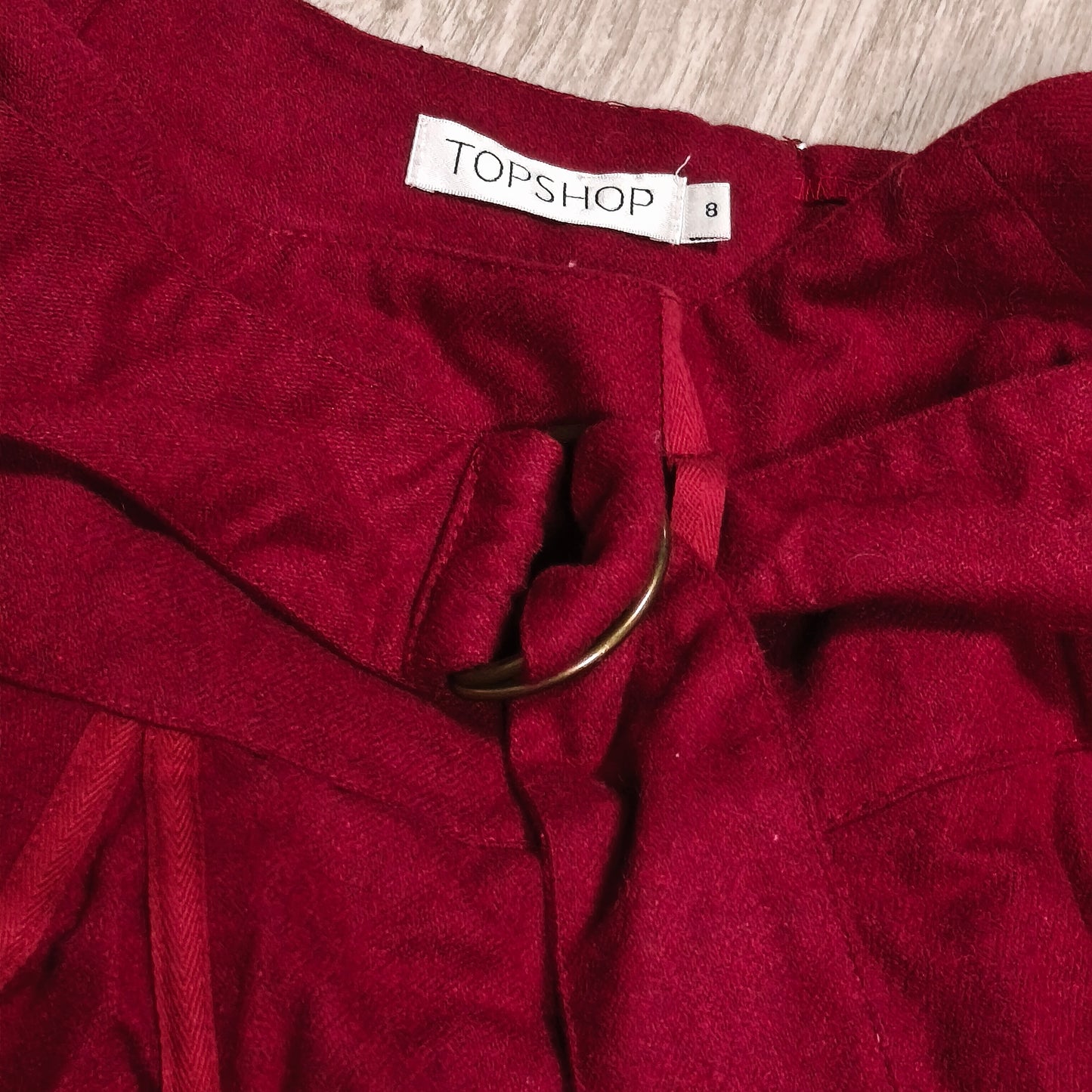 Topshop Womens Burgundy Red Wool Blend Belted Mini Skirt Size UK 8 EUR 36