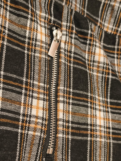 NEXT Women’s Plaid Checked Trousers Size 12R Black Tan White Tapered Zip Detail