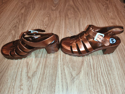 JuJu Original Maxi Heeled Jelly Sandals Bronze Metallic | UK 5 EU 38 US 7 | New