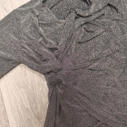 H&G Womens Metallic Silver Glitter Shimmer Sparkle Twist Front Top Made in Italy