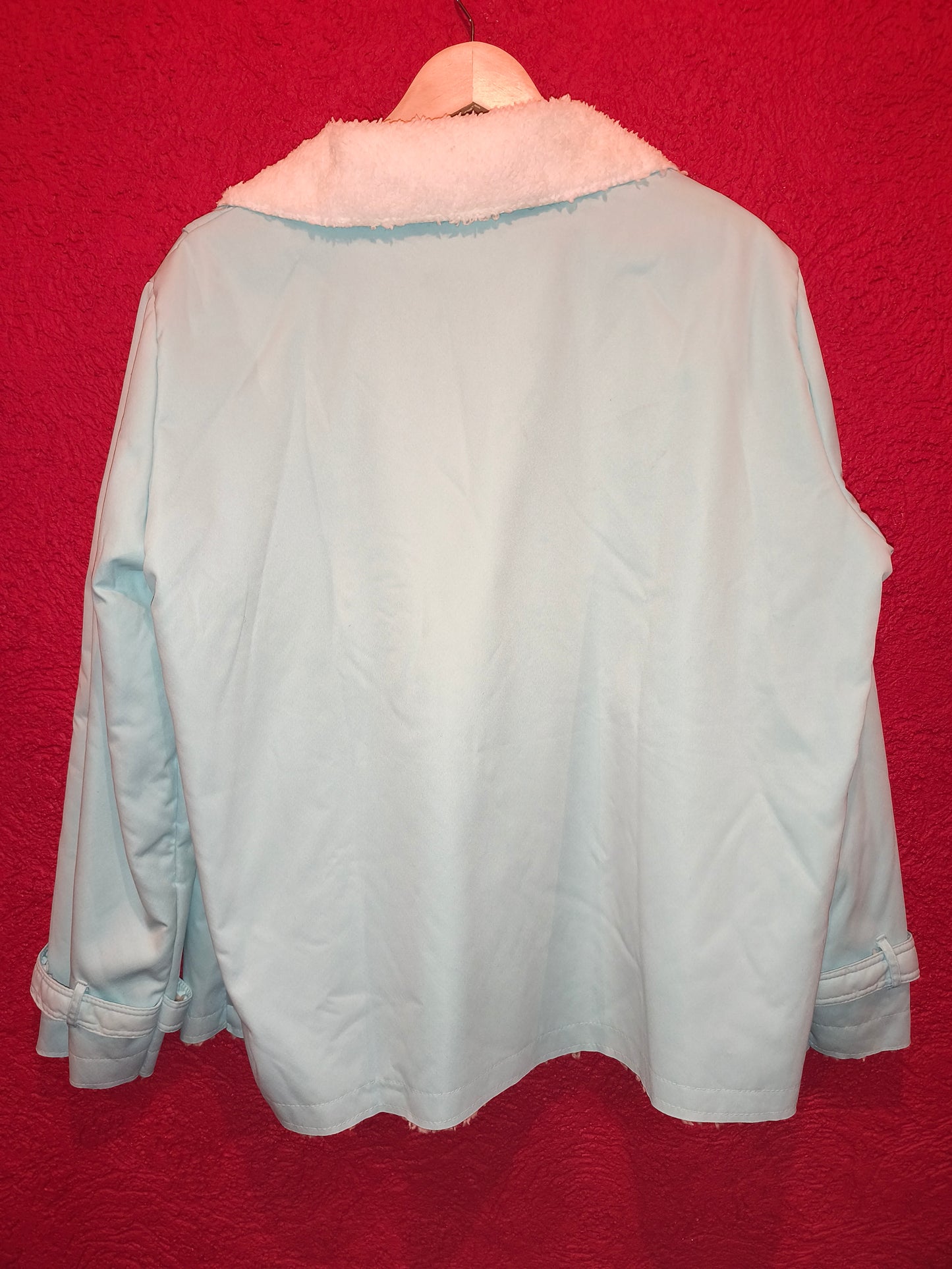 Pastel Light Blue Sherpa Fleece Lined Button Coat Jacket | Women's Size 5XL