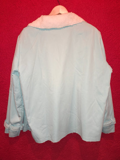Pastel Light Blue Sherpa Fleece Lined Button Coat Jacket | Women's Size 5XL