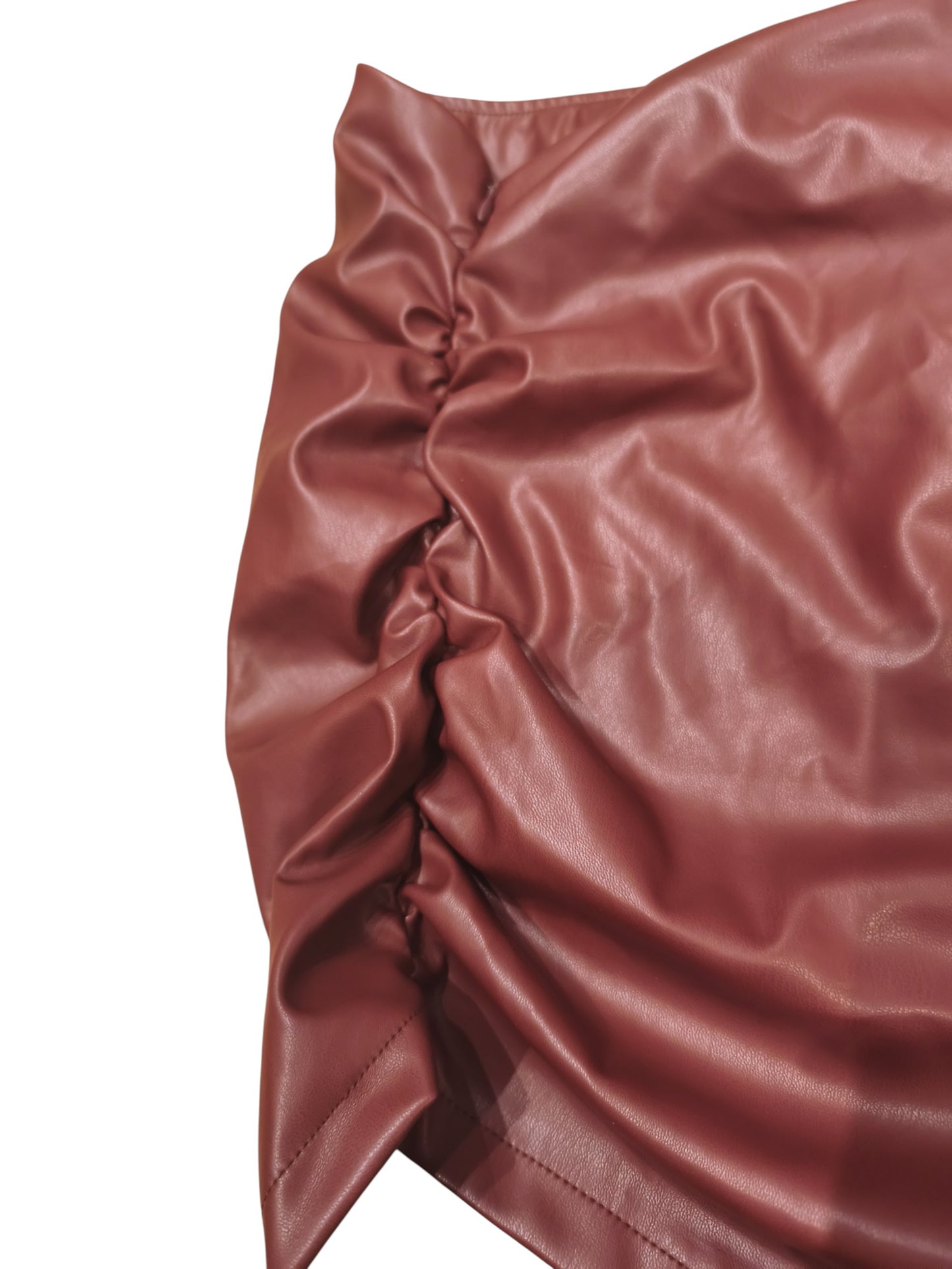 SHEINBAE Burgundy Faux Leather Ruched Mini Skirt - Size Medium M (US 6) - NWT