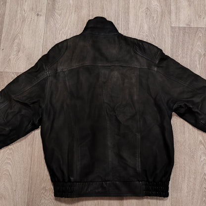 Vintage Black Leather Bomber Jacket Egyptian Art Lining Size 52