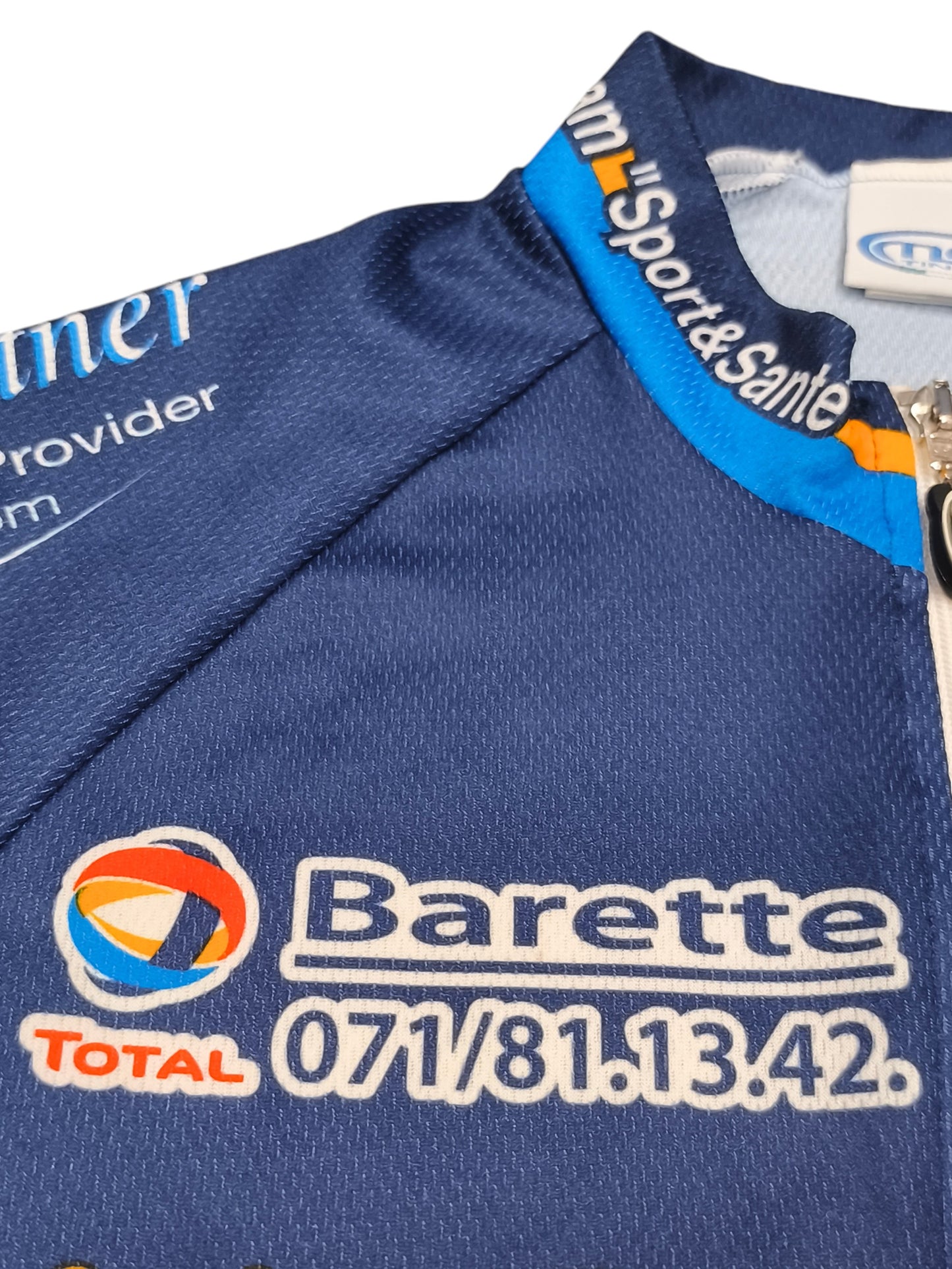 Vintage Team Sport & Sante Cycling Jersey ServiMat Belgium Blue Short Sleeve