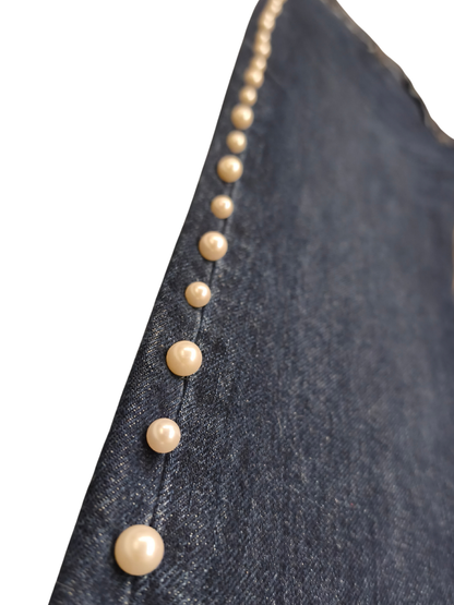 ZARA Trafaluc Pearl Beaded Mid-Rise Slim Boyfit Jeans Dark Wash Denim Size 6(US)