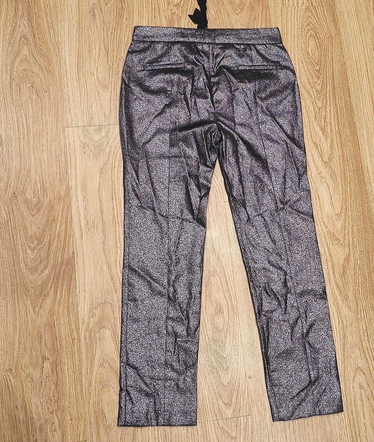 ZARA WOMAN Metallic Silver Sparkle Front Zip Ankle Pants Trousers Women Size M