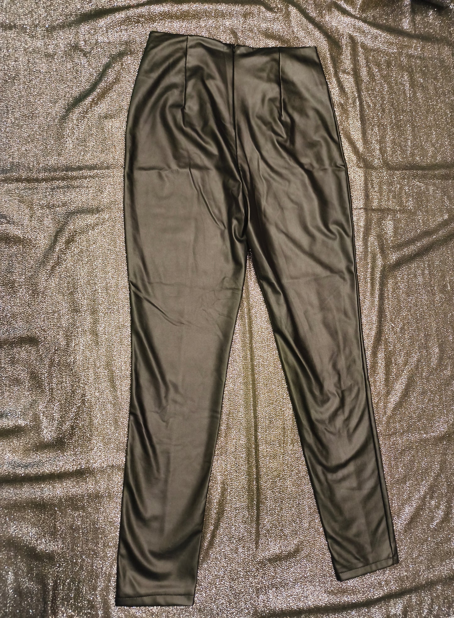 Made in Italy Black Faux Leather High Waisted Sailor Pants Gold Buttons Size M