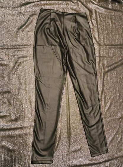 Made in Italy Black Faux Leather High Waisted Sailor Pants Gold Buttons Size M