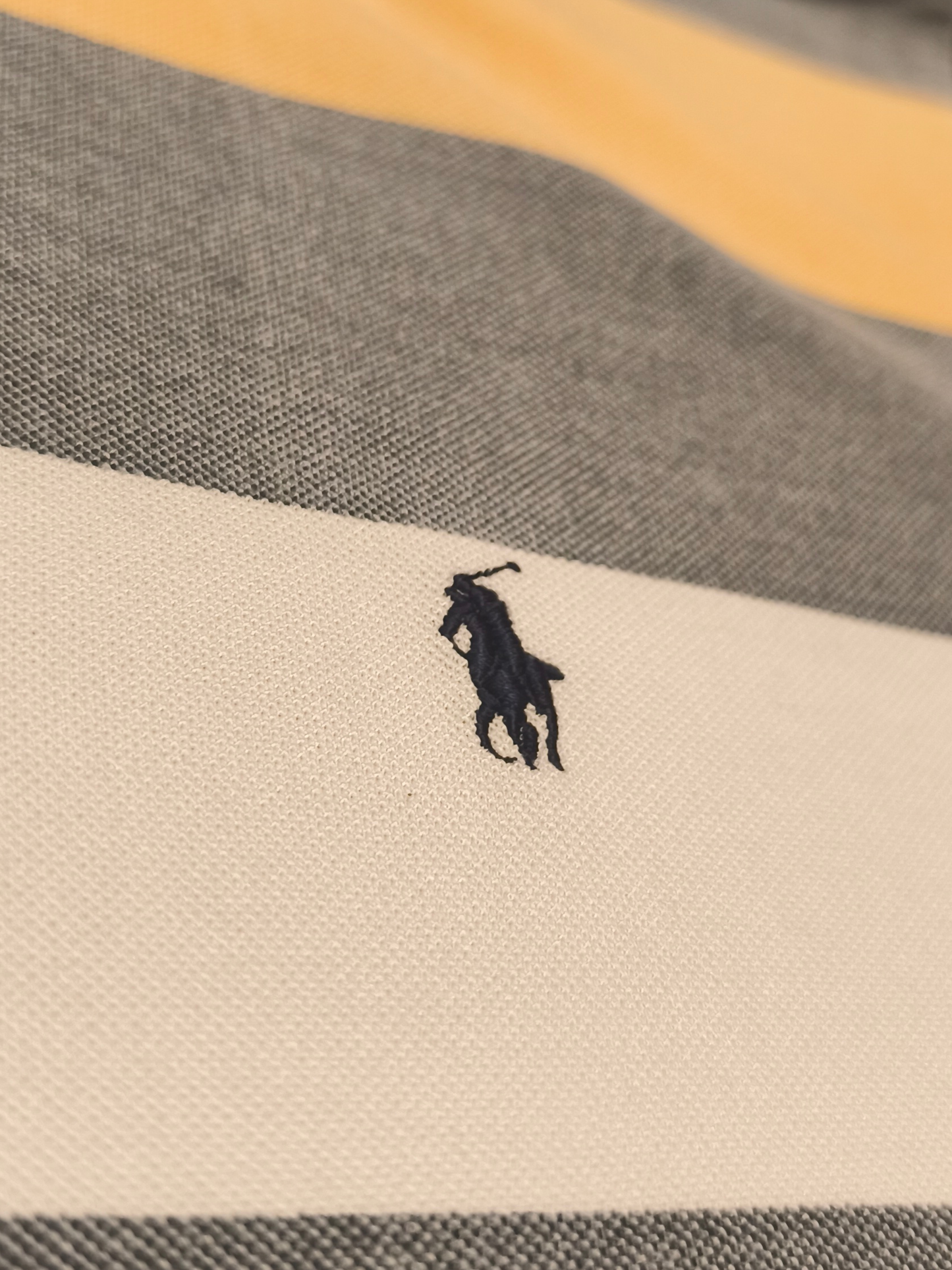 Vtg 90s Ralph Lauren Polo Shirt Medium M Striped Rugby Yellow Navy Grey Pique