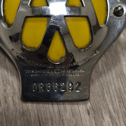 Vintage AA Automobile Association Car Grill Badge Stamped 0R86292 Chrome Yellow