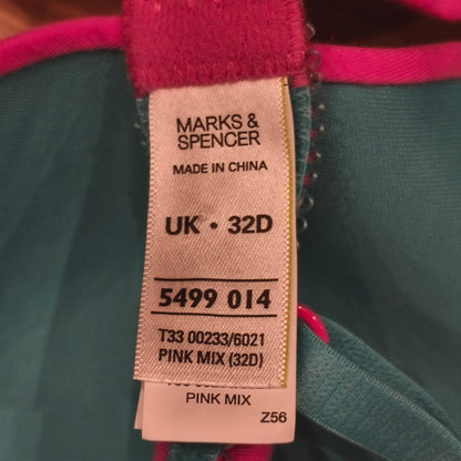 Marks & Spencer M&S Pink Flamingo Print Underwired Bra UK 32D