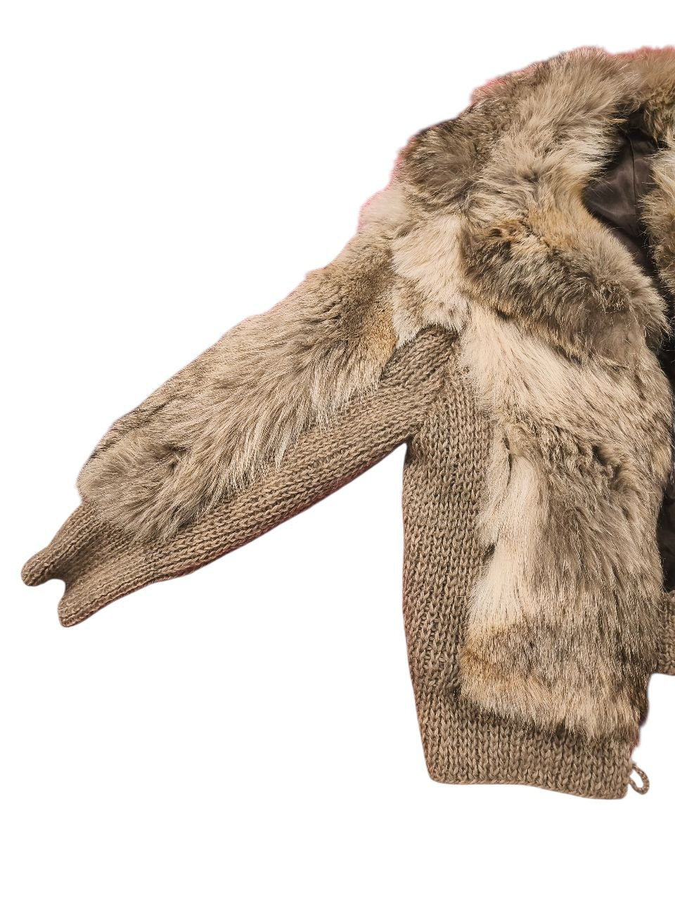 Real Fox Fur Knit Cardigan Jacket Women’s Size L – Genuine Fur Panels