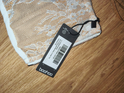 Boohoo Structured Lace Bandeau Corset Top Cream Nude White Size UK 12 EUR 40 BNW