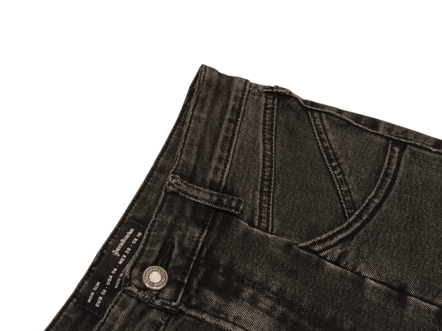 Stradivarius Mom Slim Jeans Black Charcoal Wash High Waist Split Hem Size 6 38 1