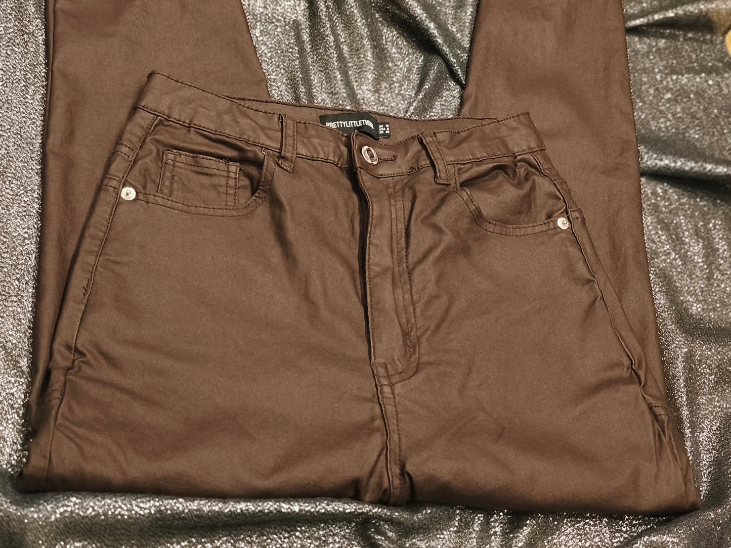 PrettyLittleThing Chocolate Brown Coated Skinny Jeans - UK 10 / US 6 - High Rise