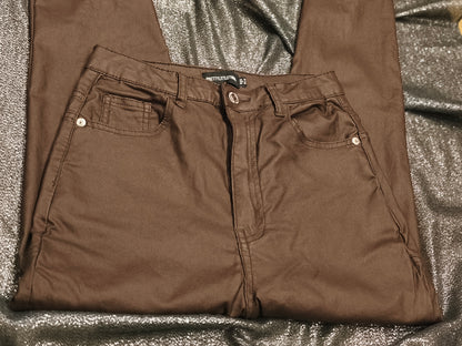 PrettyLittleThing Chocolate Brown Coated Skinny Jeans - UK 10 / US 6 - High Rise