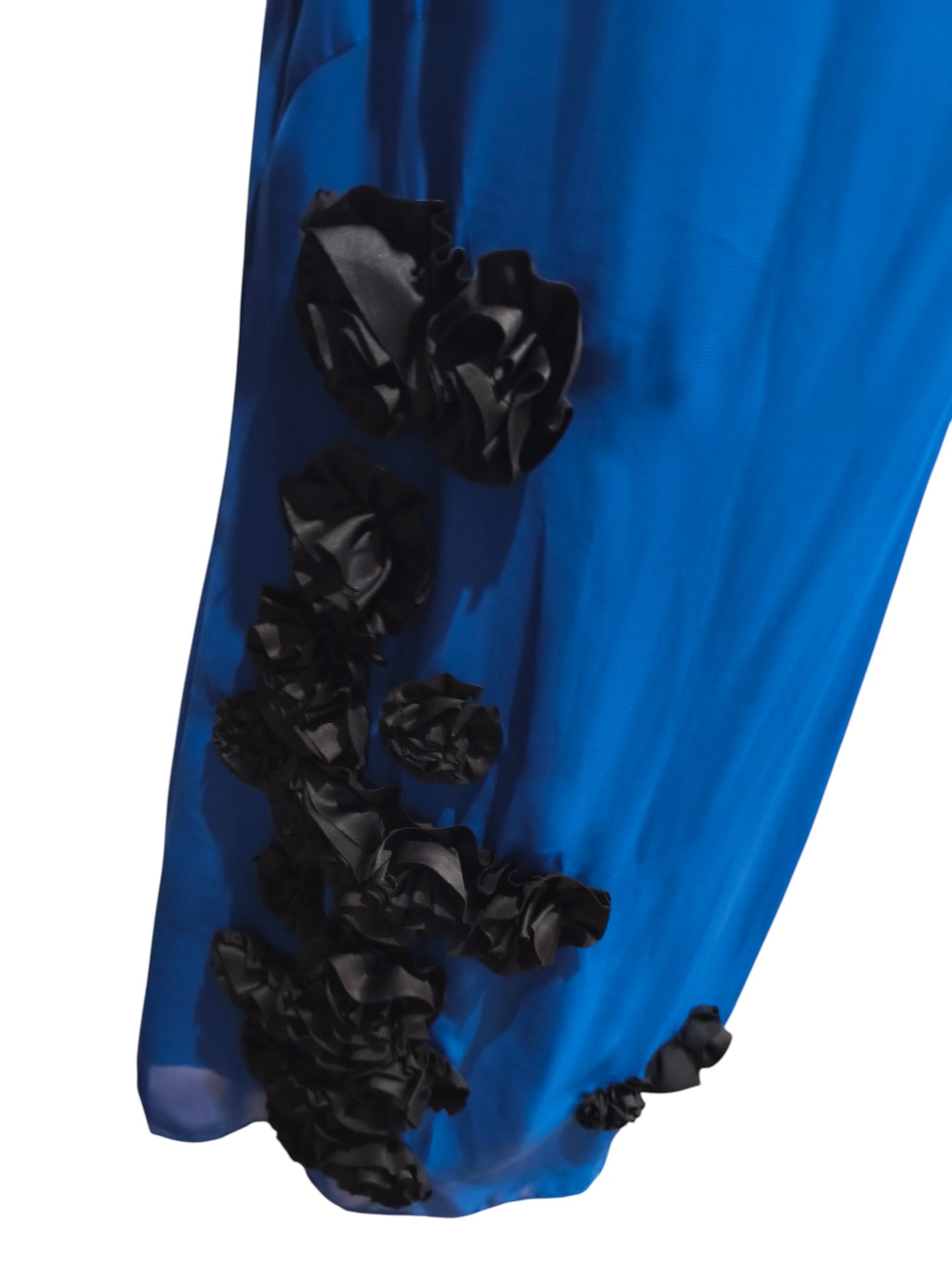 Almost Famous London Blue Shift Dress – Black 3D Floral Rosette Accents Size 10