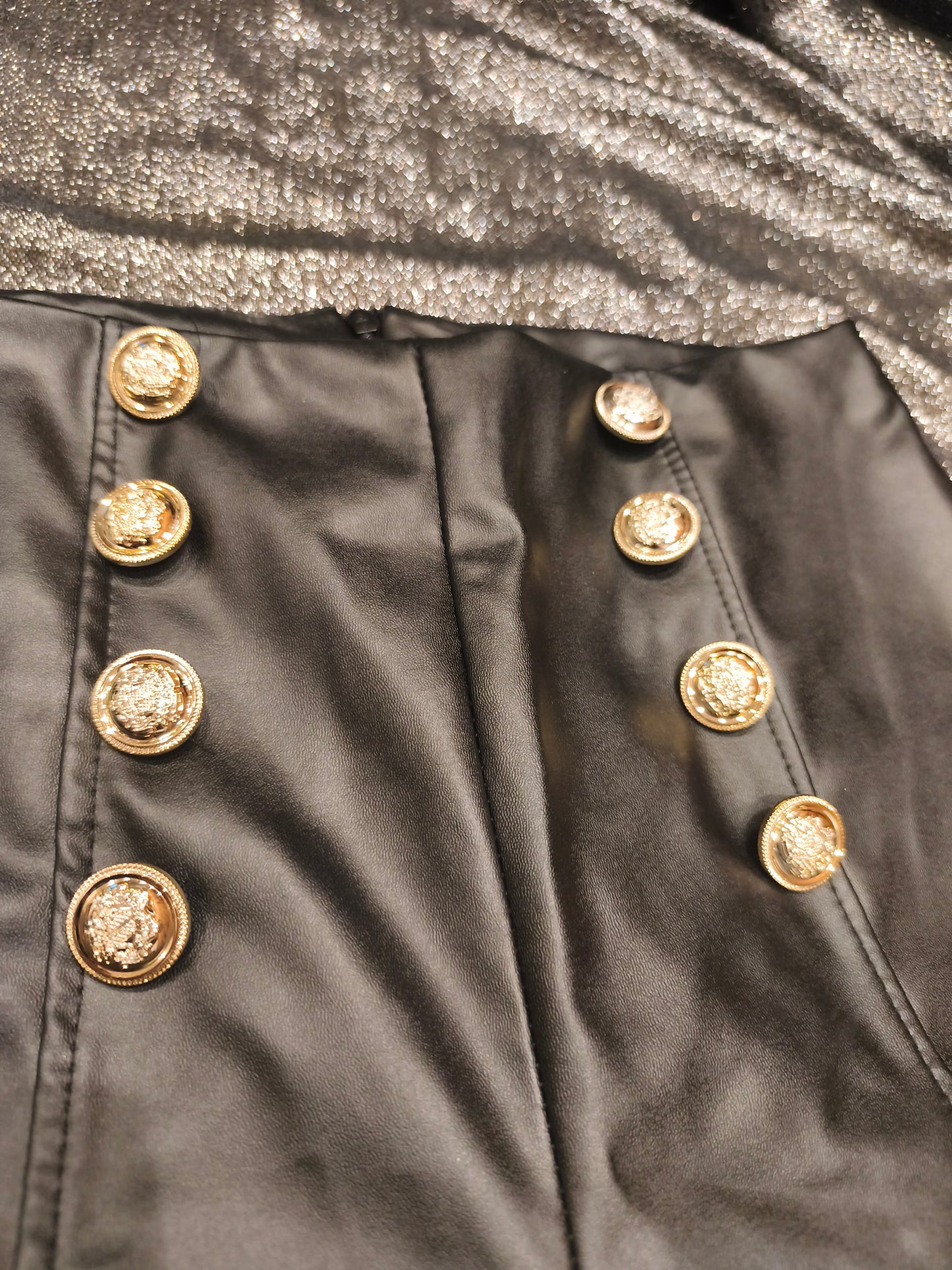 Made in Italy Black Faux Leather High Waisted Sailor Pants Gold Buttons Size M