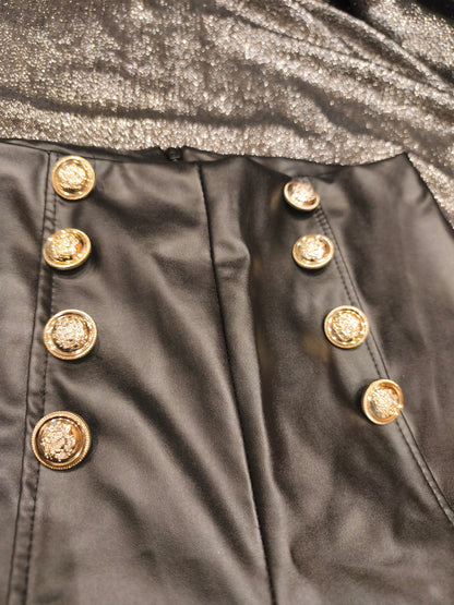 Made in Italy Black Faux Leather High Waisted Sailor Pants Gold Buttons Size M
